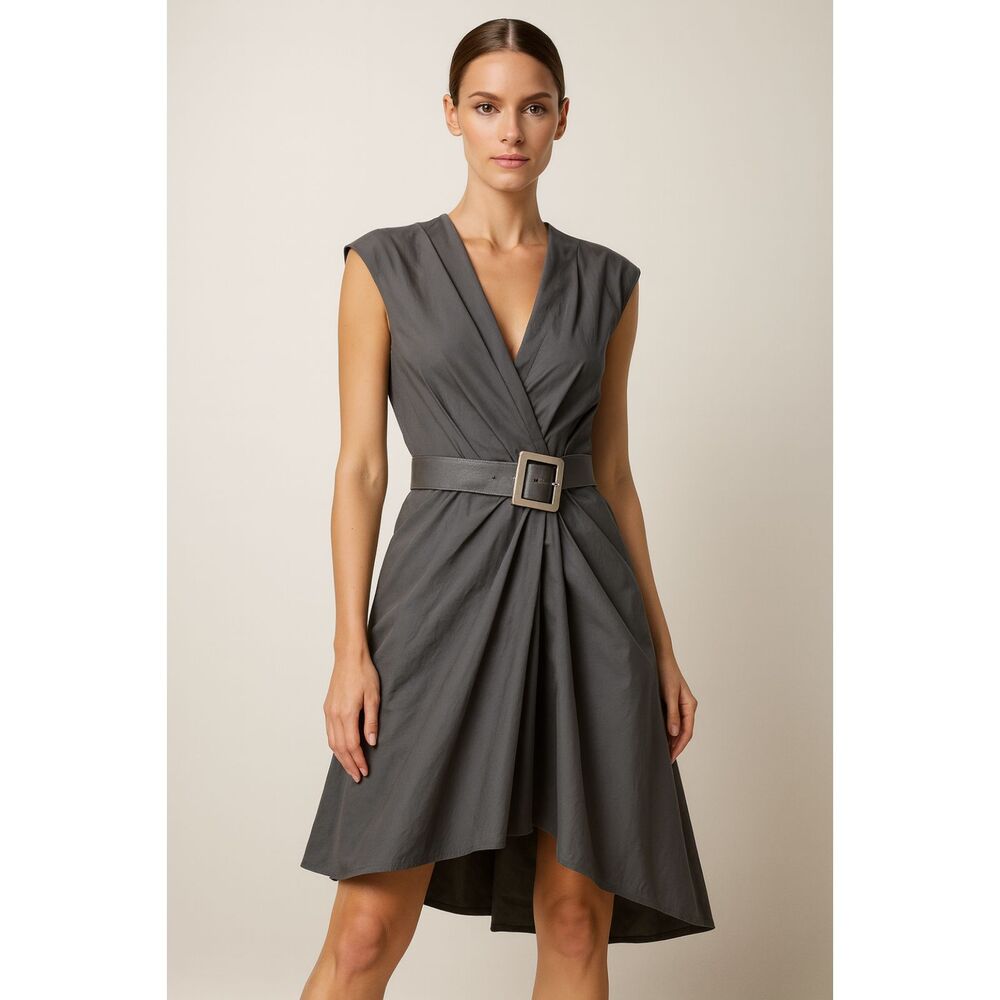 KAUFMANFRANCO Green Khaki Belted Sleeveless Trench Wrap Dress Women's Size 2/38